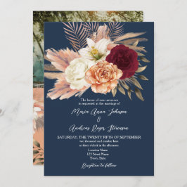 Bourgondische marine QR Code Wedding Kaart