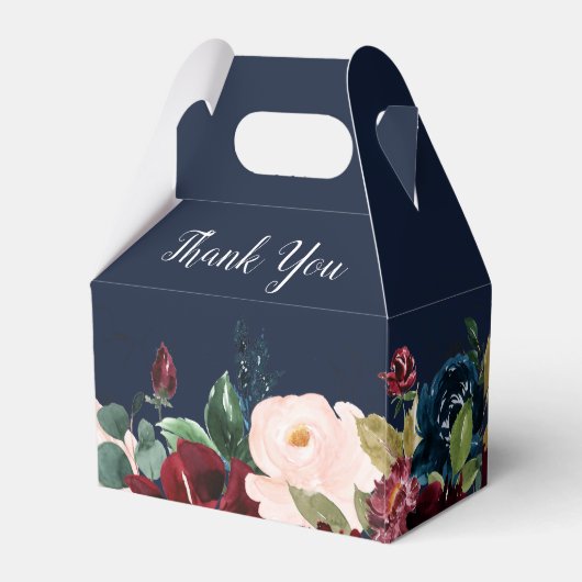 Bourgondische marine waterverf bloemenbruiloft gun bedankdoosjes (Achterkant)