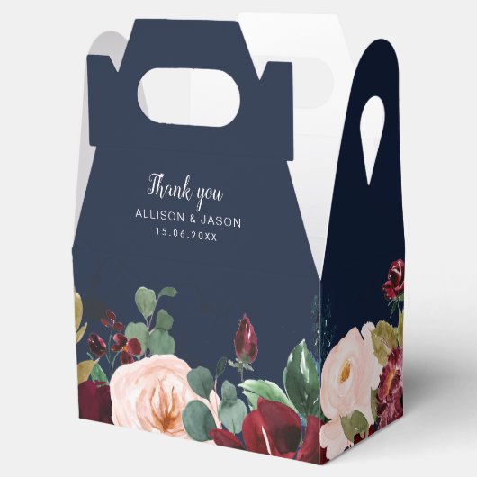 Bourgondische marine waterverf bloemenbruiloft gun bedankdoosjes (Geopend)