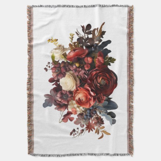 Bourgondische Maroon Koraal Witte Bloemrijke Sfeer Deken (Voorkant Verticaal)