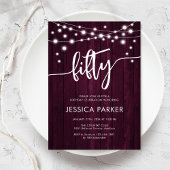 Bourgondische Maroon Rustieke Houten 50ste Verjaar Kaart