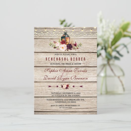 Bourgondische Marsala Bloemlantaarn Oefendiner Kaart (Staand voorkant)