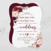 Bourgondische Marsala Blush Bloemige Trouw Uitnodi Kaart (Voorkant / Achterkant)