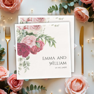 Bourgondische Marsala en Blush Roze Bloemen Bruilo Servet