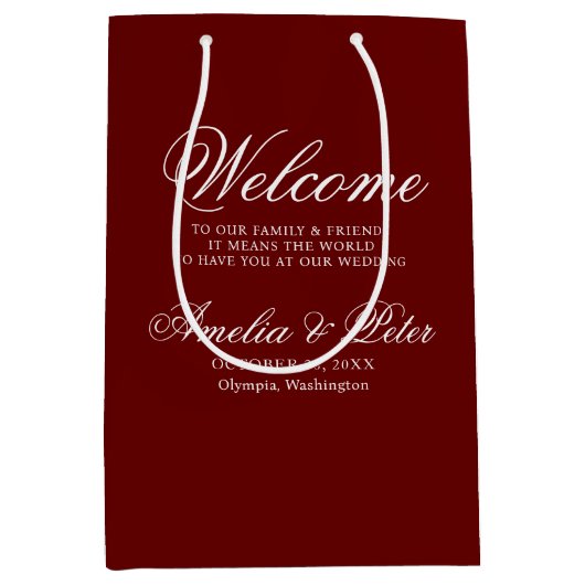 Bourgondische moderne bruiloft welkom medium cadeauzakje (Voorkant)