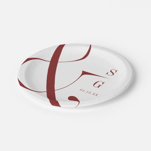 Bourgondische moderne minimalistische koppels mono papieren bordje (Gekanteld)