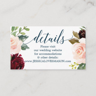 Bourgondische Navy Wedding Website Insert Kaart