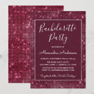 Bourgondische Paarse Sparkle Bachelorette Party Kaart
