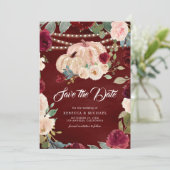 Bourgondische perzik bloemenpompoen bruiloft save the date