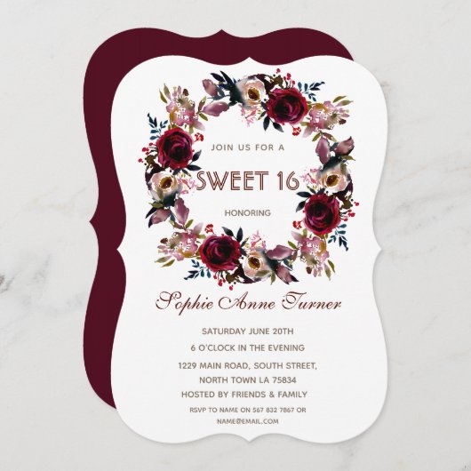 Bourgondische Perzik Bloemrijke Sweet Sixteen Fees Kaart (Voorkant / Achterkant)