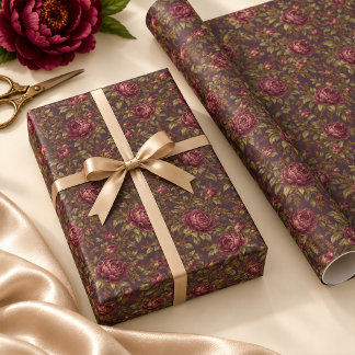 Bourgondische Pioen Donker Pruim Botanisch Inpakpa Cadeaupapier