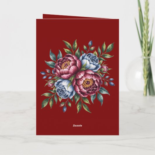 Bourgondische pioen en blauw Roos bruiloft dank u Kaart (Achterkant)