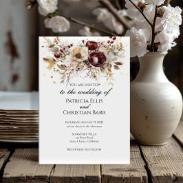 Bourgondische pioenen elegante bruiloft uitnodigin kaart