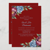 Bourgondische pioenroos en blauw Roos bruidsmeisje Kaart (Voorkant / Achterkant)