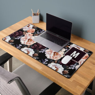 Bourgondische pioenrozen bloemenpatroon Monogram Bureaumat