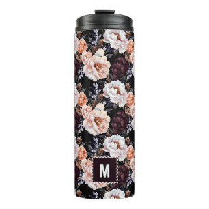 Bourgondische pioenrozen bloemenpatroon   Monogram Thermosbeker