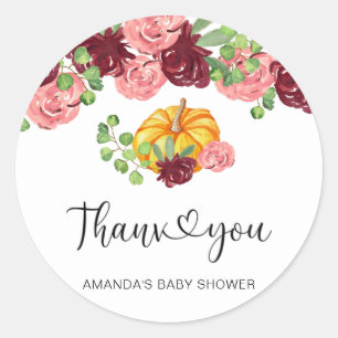 Bourgondische pompoen baby shower, bedankt ronde sticker