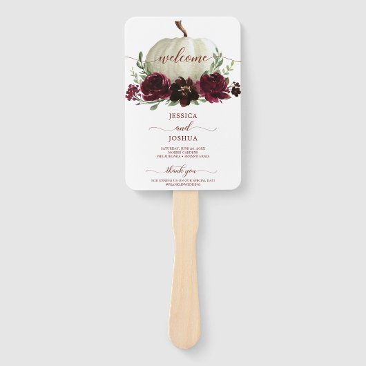 Bourgondische pompoen herfst bruiloft programma fa handwaaier (Voorkant)