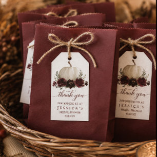 Bourgondische Pompoen Herfst Bruiloftsborrel Favor Cadeaulabel