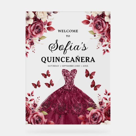 Bourgondische prinses Quinceañera Verjaardag Welko Acryl Bord (Voorkant)