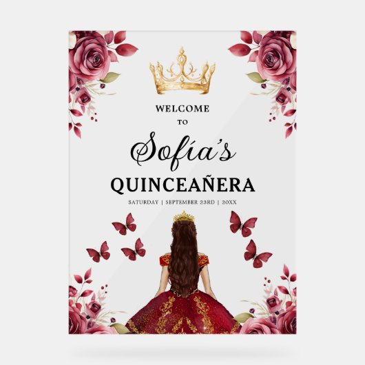Bourgondische prinses Quinceañera Verjaardag Welko Acryl Bord (Voorkant)