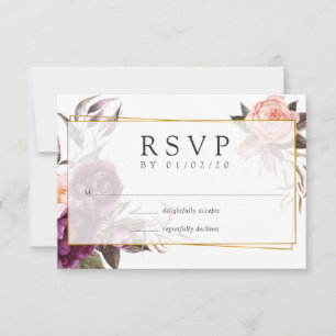 Bourgondische pruim en blozende geometrische bruil RSVP kaartje