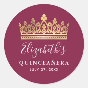 Bourgondische Pruim Goud Elegante Quinceanera Ronde Sticker