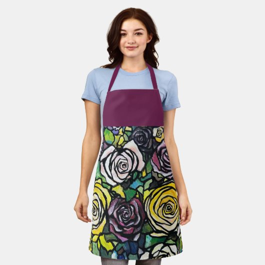 Bourgondische pruim Rozen Schort (Gedragen)