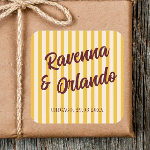 Bourgondische Retro Gedempte Perzik Streep Bruilof Vierkante Sticker