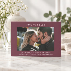 Bourgondische Retro Typemachine Huwelijksfoto Eenv Save The Date