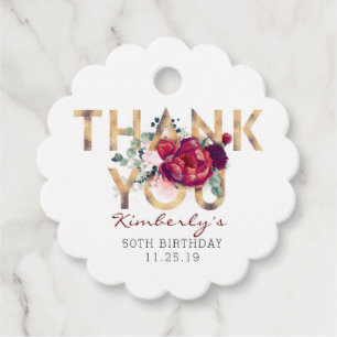 Bourgondische rode bloemen verjaardag dank u bedankjes labels