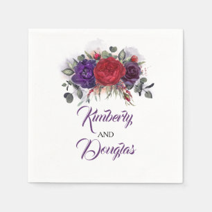 Bourgondische rode en aubergine Paarse bloemenbrui Servet