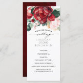 Bourgondische rode en roze bloemenbruiloft program programma (Voorkant / Achterkant)