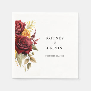 Bourgondische rode gele rozen bloemenelegante brui servet