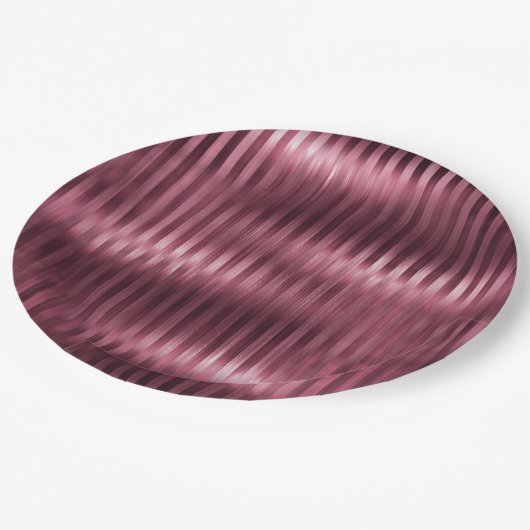 Bourgondische rode glitzy strepen papieren bordje (Gekanteld)