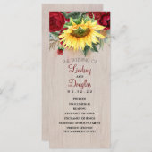 Bourgondische rode roos en zonnebloem bruiloft pro programma (Voorkant / Achterkant)