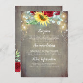 Bourgondische rode rozen en zonnebloem bruiloft de informatiekaartje (Voorkant / Achterkant)