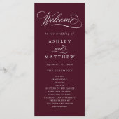 Bourgondische romantische kalligrafie huwelijkscer programma (Voorkant)