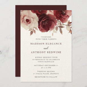  Bourgondische Roos Elegance bruiloft Kaart