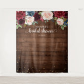 Bourgondische Roze Bloem Bruiloft Foto Achtergrond Wandkleed (Voorkant)