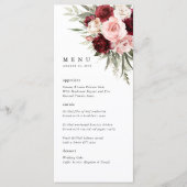 Bourgondische Roze Bloemige Bruiloftsreceptie Menu (Voorkant)