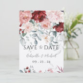 Bourgondische Roze Bloemige Trouwdag Save The Date (Staand voorkant)