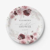 Bourgondische Roze Rozen Bloemrijke Bruidsdouche Papieren Bordje (Voorkant)
