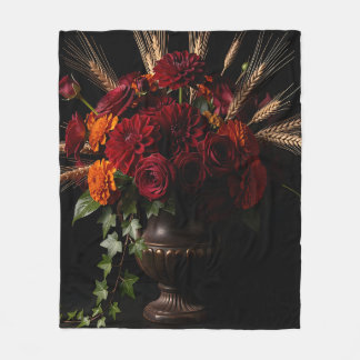 Bourgondische Rozen Dahlia Tarwe Bloemstuk Stillev Fleece Deken