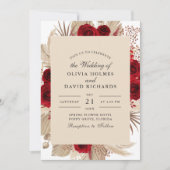 Bourgondische Rozen en Pampas Grass bruiloft uitno Kaart (Voorkant)