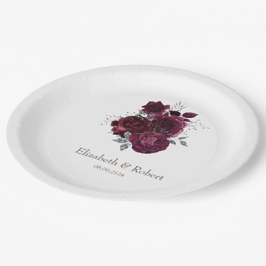 Bourgondische Rozen Papieren Bordje (Gekanteld)