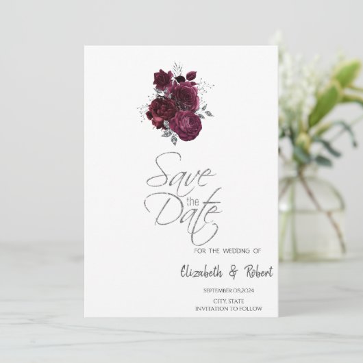 Bourgondische Rozen sparen de datum Save The Date (Staand voorkant)