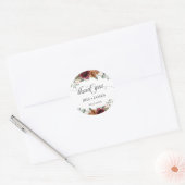 Bourgondische Rust Sinaasappel Bloemen Goud Bruilo Ronde Sticker (Envelop)