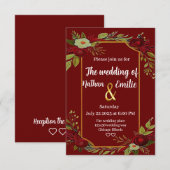 Bourgondische rustieke bloemen bruiloft kaart (Voorkant / Achterkant)