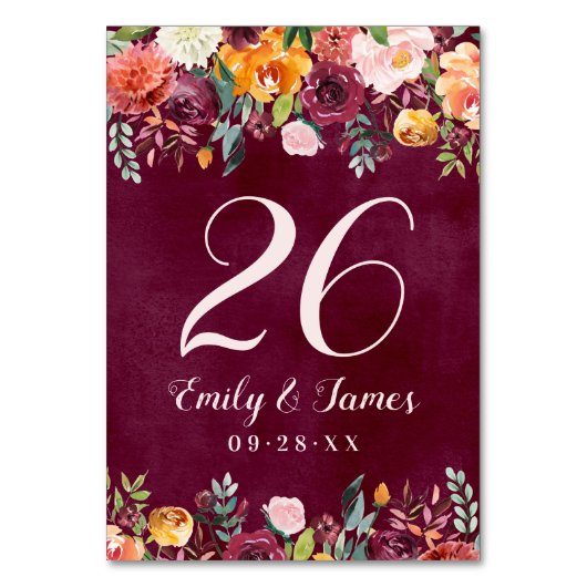 Bourgondische rustieke Herfst Floral bruiloft Mono Kaart (Voorkant)